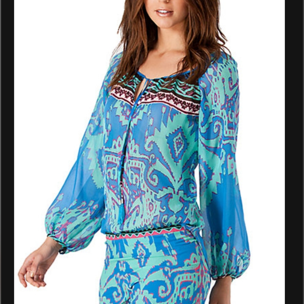 HALE BOB Multicolor Abstract Print Silk Long Sleeve Top; Size M
